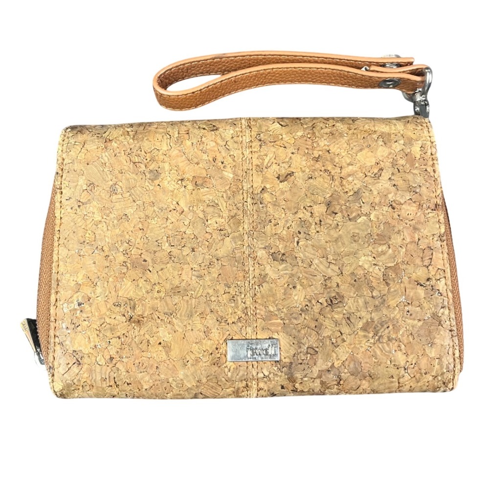 Jewell by Thirty-One Cork Wristlet Wallet Tan Zip‎ Around Organizer Clutch
